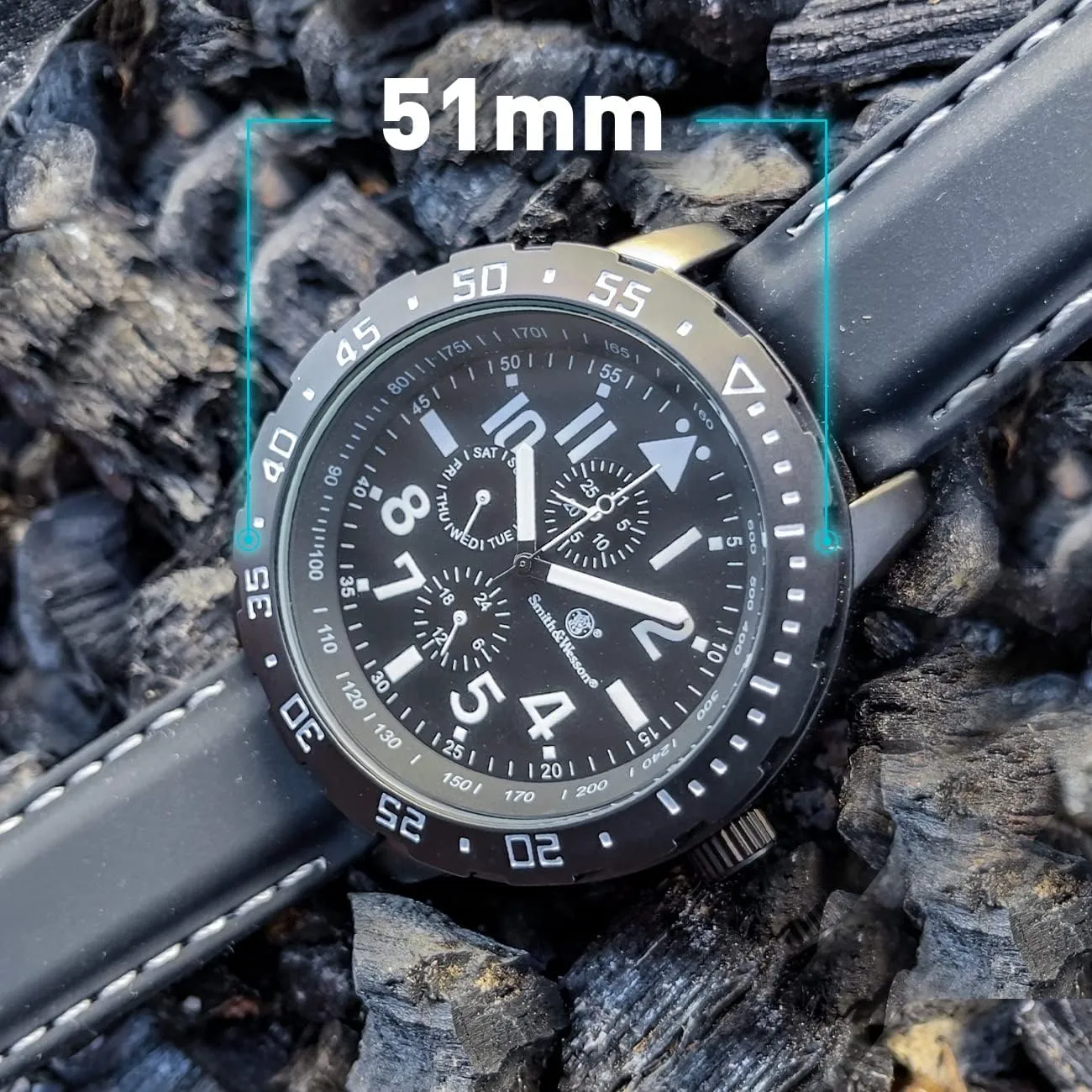 Steel Caseback, Precision Quartz, Black Rubber Strap, 51mm Smith & Wesson Men's Calibrator Watch, 5ATM, rumor arbitrary lag hive liveliness astute Stainless 