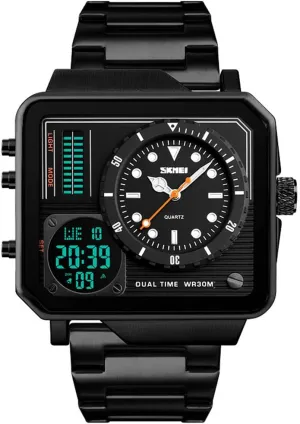 Steel Digital workshop Sports Watch, LED Analog Quartz Wrist Watch with Multi-Time Zone Waterproof Stopwatch Gosasa Men's Square Large Face Stainless 