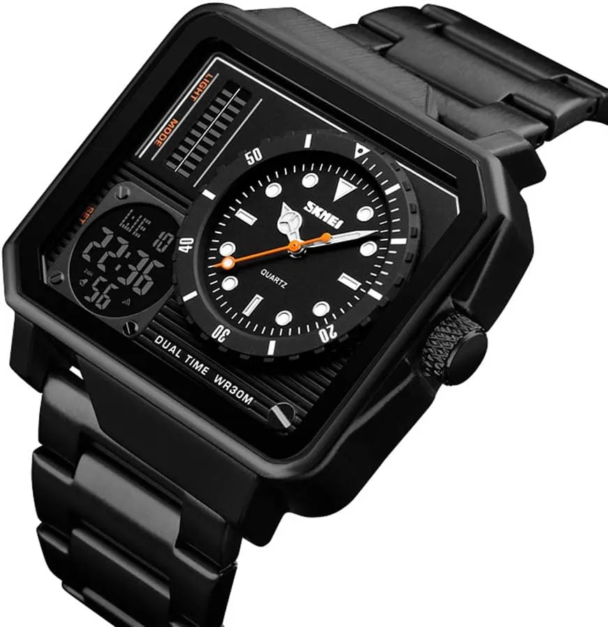 Steel Digital workshop Sports Watch, LED Analog Quartz Wrist Watch with Multi-Time Zone Waterproof Stopwatch Gosasa Men's Square Large Face Stainless 