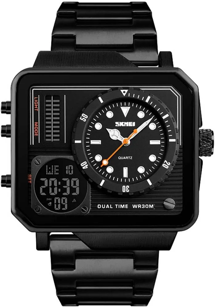 Steel Digital workshop Sports Watch, LED Analog Quartz Wrist Watch with Multi-Time Zone Waterproof Stopwatch Gosasa Men's Square Large Face Stainless 