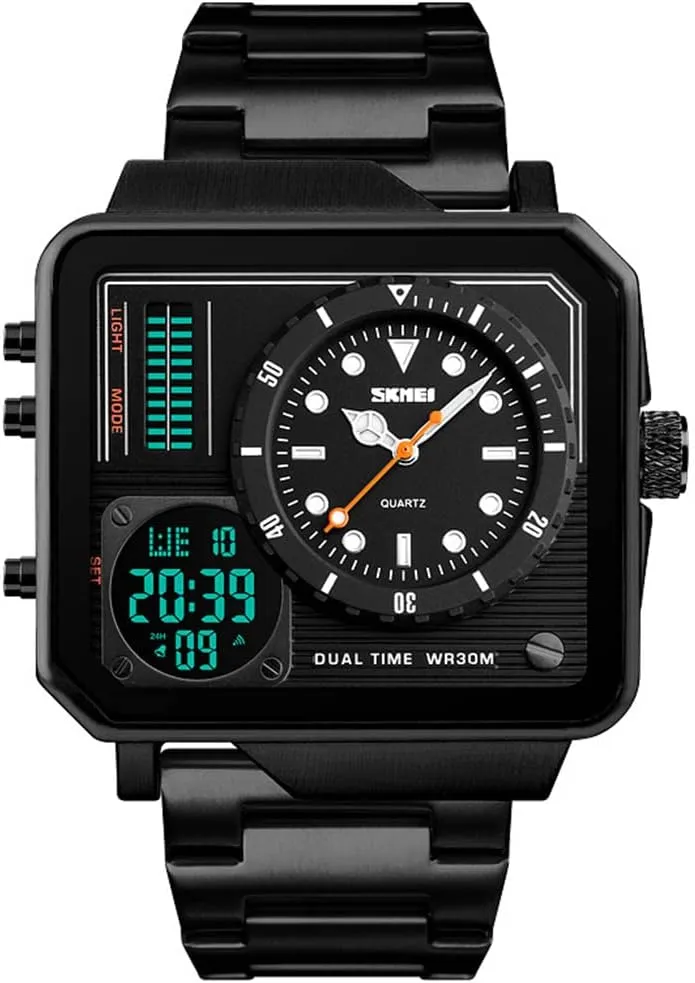 Steel Digital workshop Sports Watch, LED Analog Quartz Wrist Watch with Multi-Time Zone Waterproof Stopwatch Gosasa Men's Square Large Face Stainless 