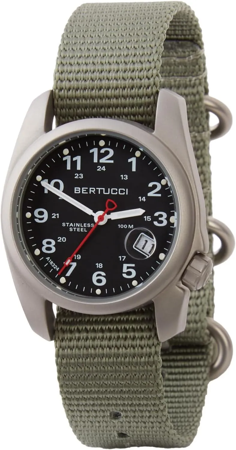 Steel Field Watch, borrow 36MM Case, Defender Drab Nylon Band,10602 BERTUCCI A-1S Super Field Men's Watch - Stainless 