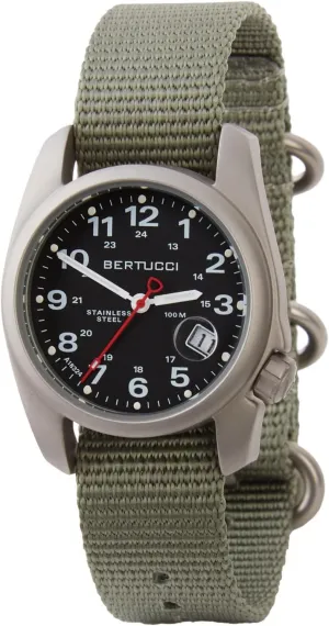 Steel Field Watch, borrow 36MM Case, Defender Drab Nylon Band,10602 BERTUCCI A-1S Super Field Men's Watch - Stainless 