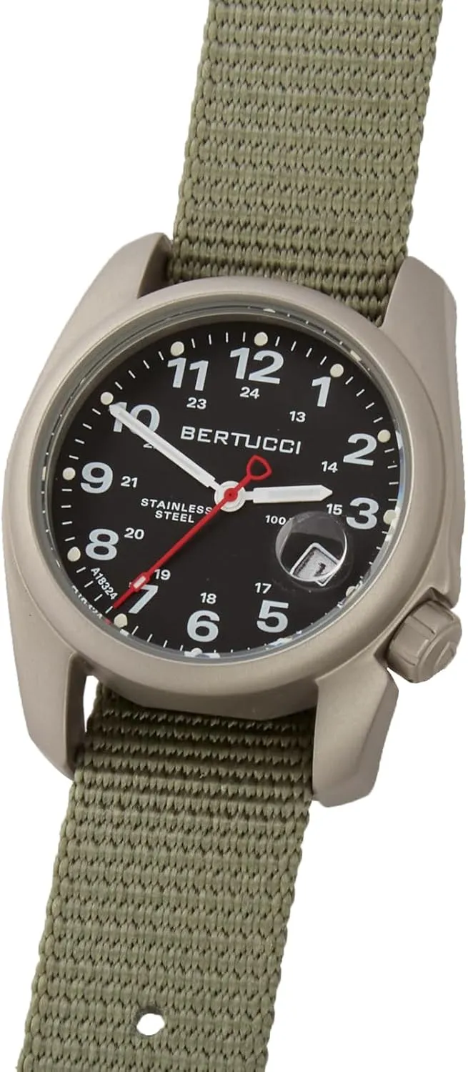 Steel Field Watch, borrow 36MM Case, Defender Drab Nylon Band,10602 BERTUCCI A-1S Super Field Men's Watch - Stainless 