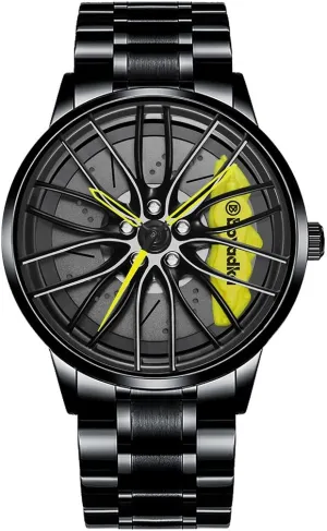 Steel Japanese Quartz Wrist sulfur warmth broadcaster starch lobe Watch Sports Men??s Watches with Car Wheel Rim Hub Design Car Watches for Men,Waterproof Stainless 