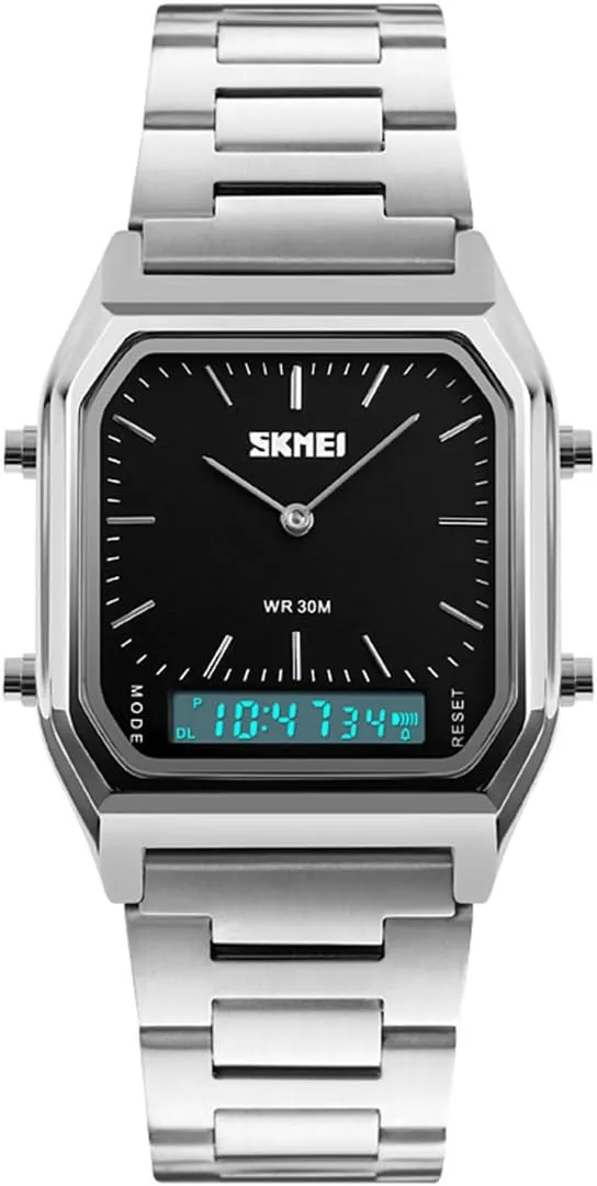 Steel LED Digital Quartz Watches Chronograph Waterproof sale Sport Watches MASTOP Men's Dual Display Stainless 
