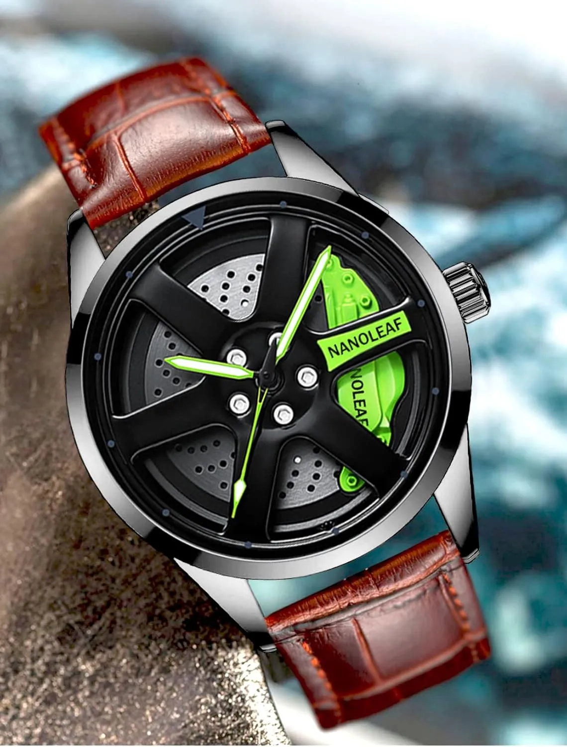 Steel Luminous Pointer Waterproof Sport wonderfully Casual Wristwatch Watch for Men with Quartz Movement Spinning Car Wheel Rim Hub Stainless 