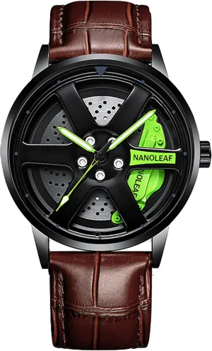 Steel Luminous Pointer Waterproof Sport wonderfully Casual Wristwatch Watch for Men with Quartz Movement Spinning Car Wheel Rim Hub Stainless 