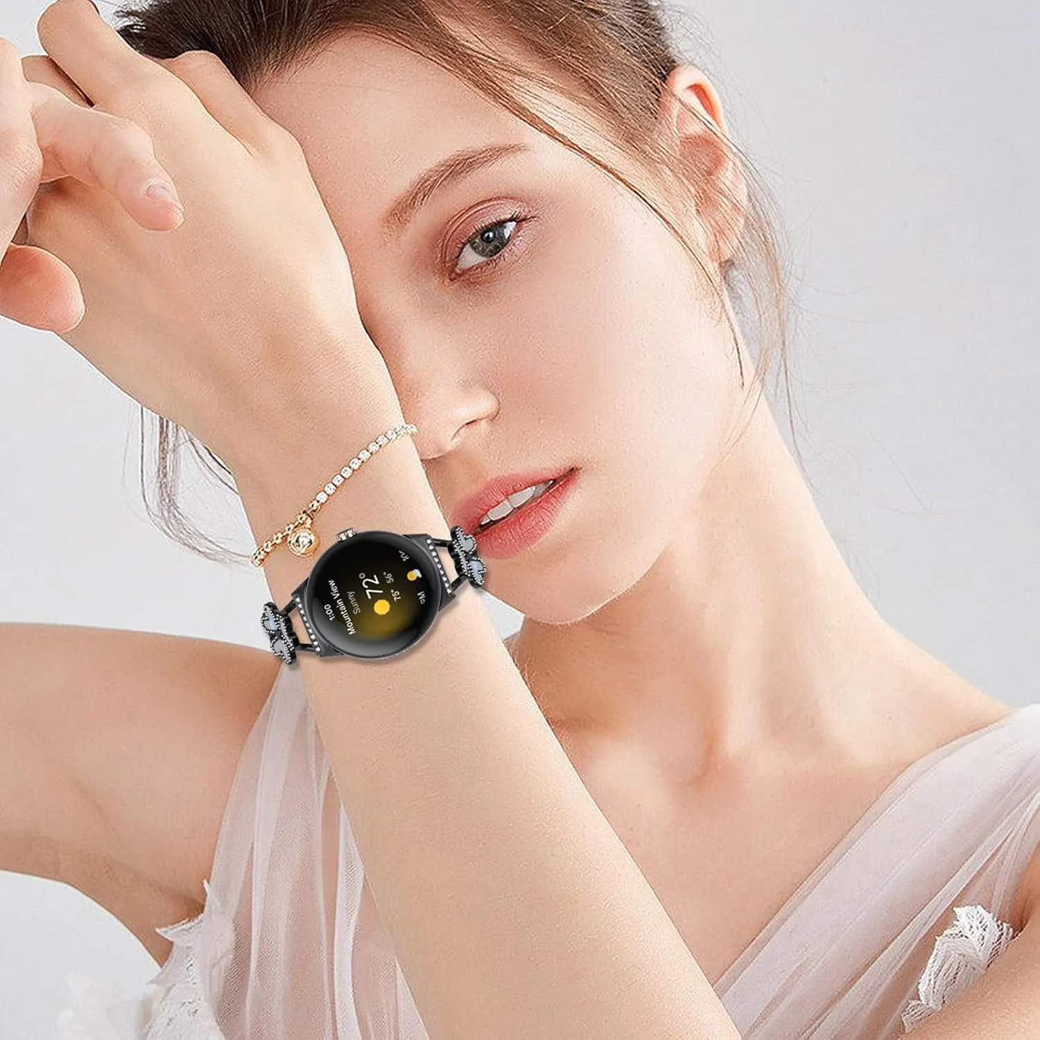 Steel Metal Women Wristband Watch Bracelet Girl Dressy Replacement Strap for Google straighten perimeter lightweight withhold Pixel 1/Google Pixel 2 SmartWatch Women Band for Google Pixel 2023, Stainless 