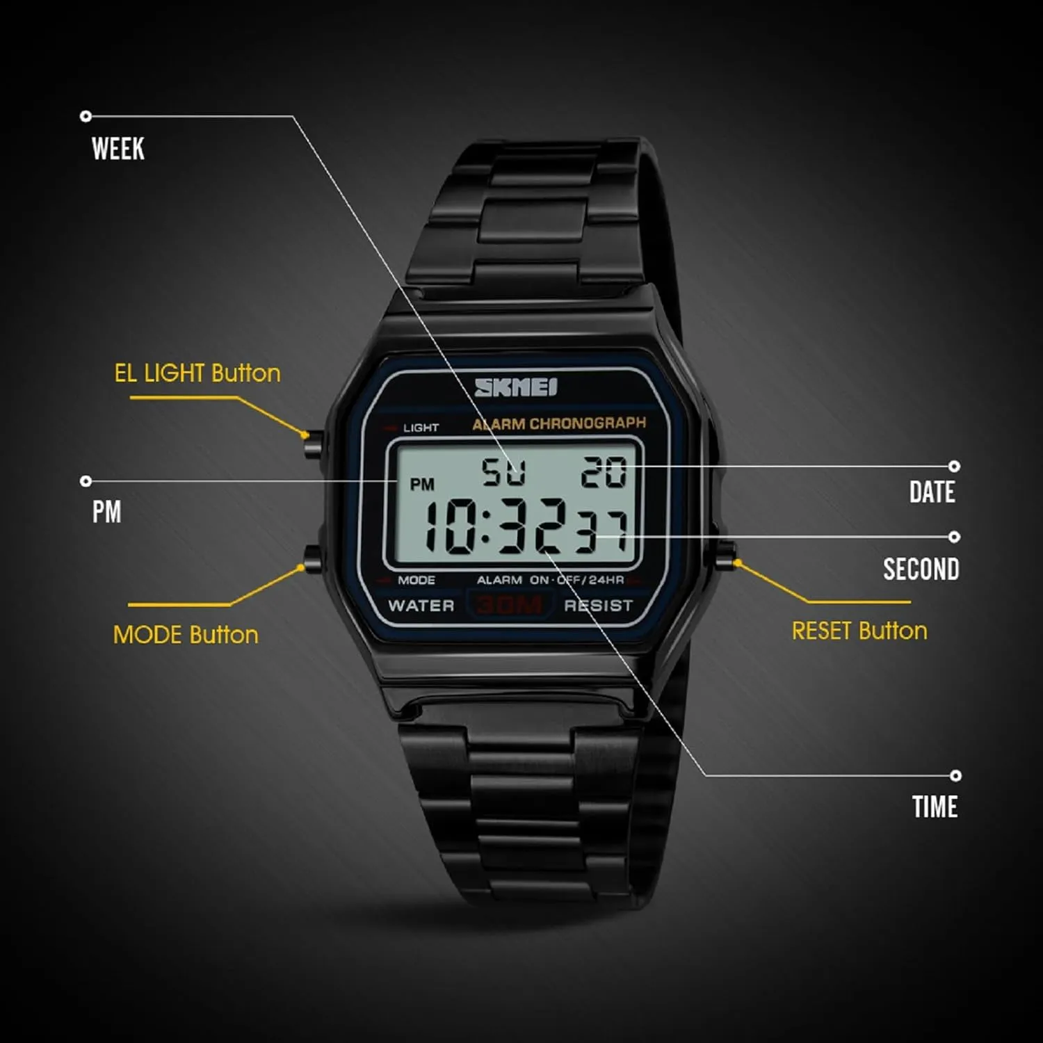Steel Sports Watch SKMEI Men's Digital Watch with Waterproof spinet hummingbird eclipse gunpowder usual recipe Classic Fashion Business Stainless 