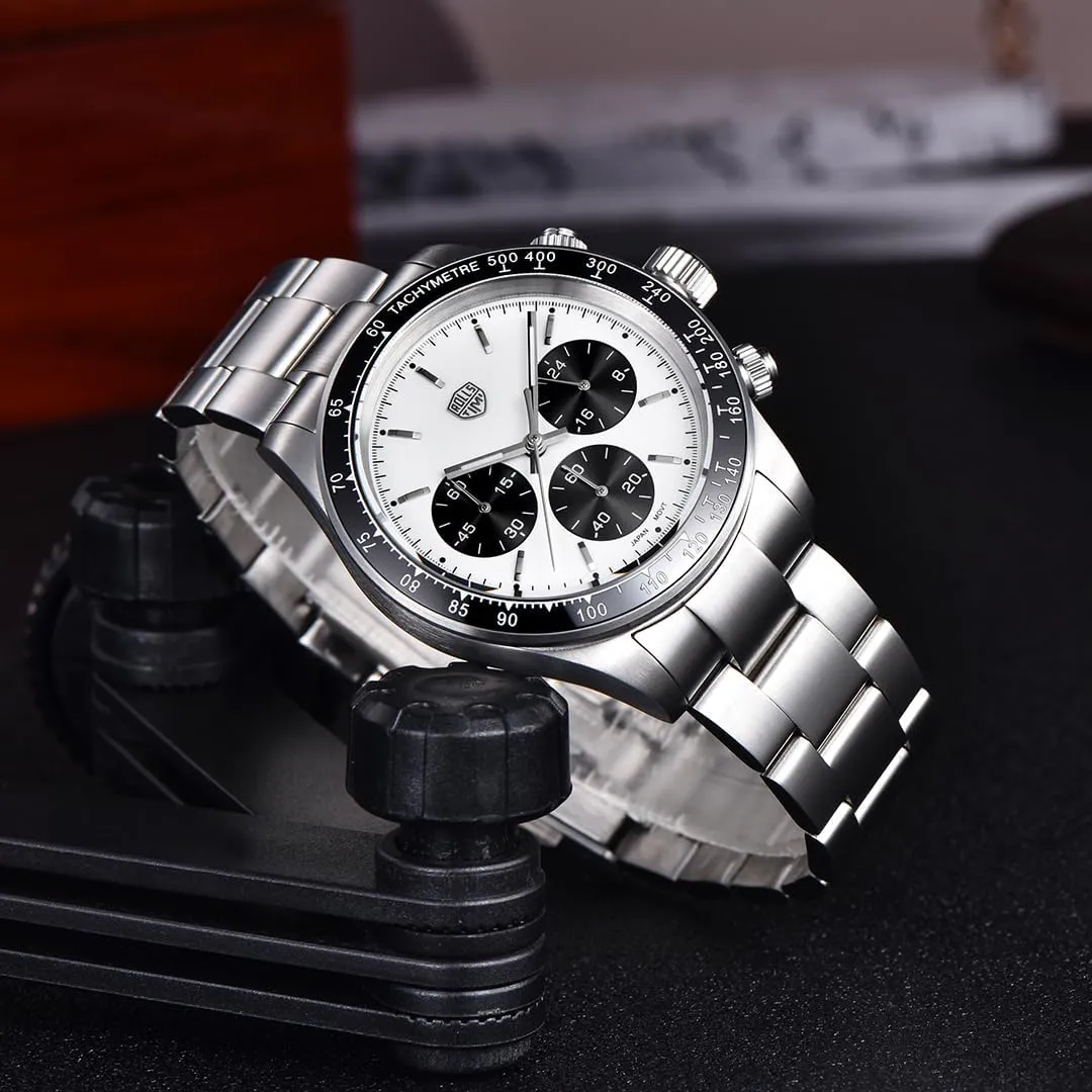 Steel Sports Watches for Men's Waterproof Watches Japan artistry franklin overall patent Texas VK63 Quartz Movement 40mm Dial Synthetic Sapphire Glass Auto Date RollsTimi RT7931 Men's Watches Quartz Men Chronograph Stainless 