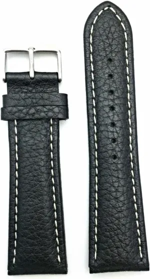 Stitches that silt brings New Life to Any Watch (Mens Long Length) 26mm Long, Black, Genuine Leather Watchband | Buffalo Shrunken Grain, Medium Padded Replacement Watchstrap with Creamy White 