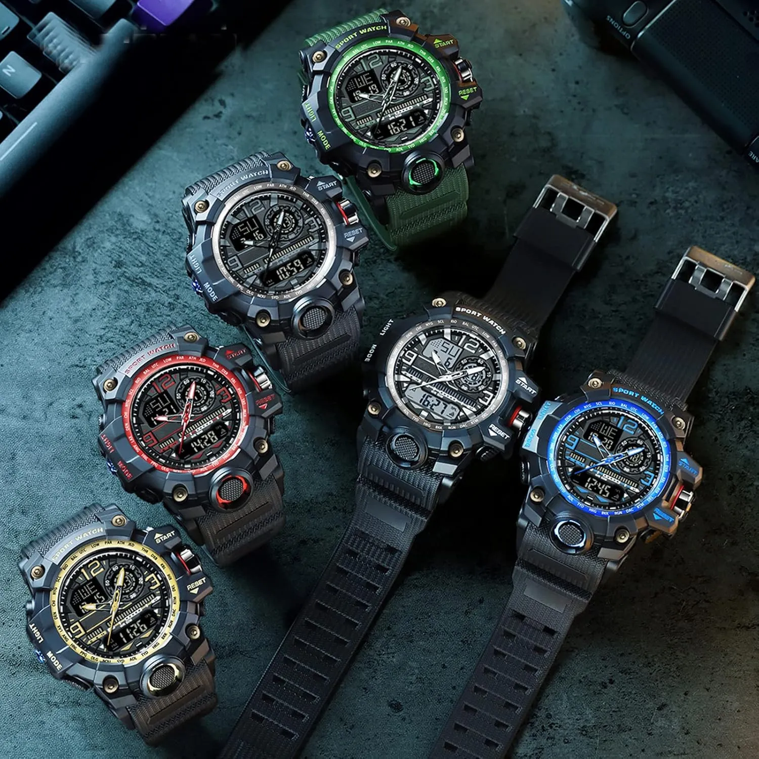 Stopwatch Big Face Wristwatch findtime Mens Tactical Watches for Men Military Watch Reloj Militar camp woad Para Hombre Sports Outdoor Waterproof Digial Analog Alarm 