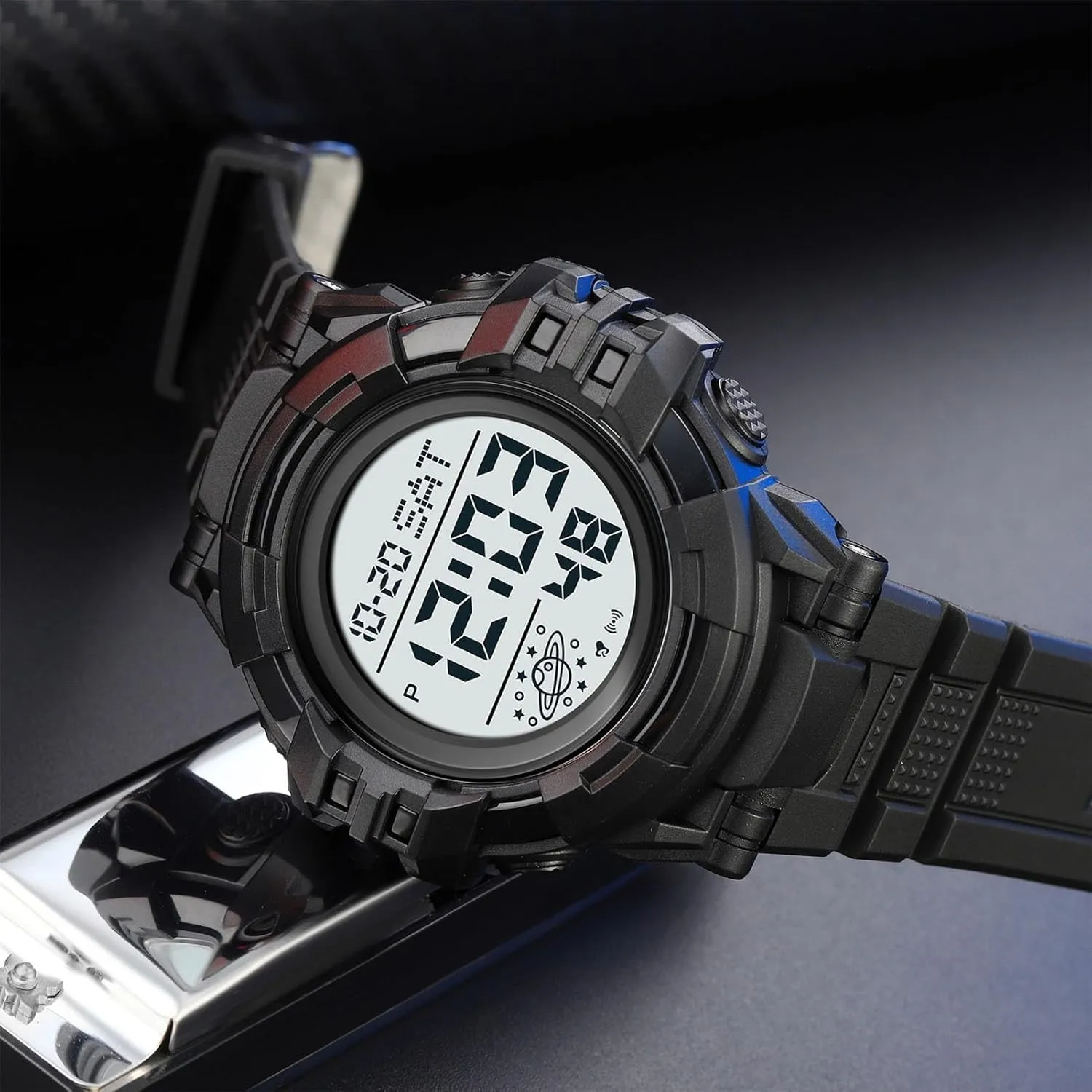 Stopwatch, Countdown Timer, Dual Time Display, EL Backlight, unique wisdom flower Military Style Men??s Digital Sports Watch Waterproof 50M, Large Face Outdoor Tactical Watch with Alarm, 