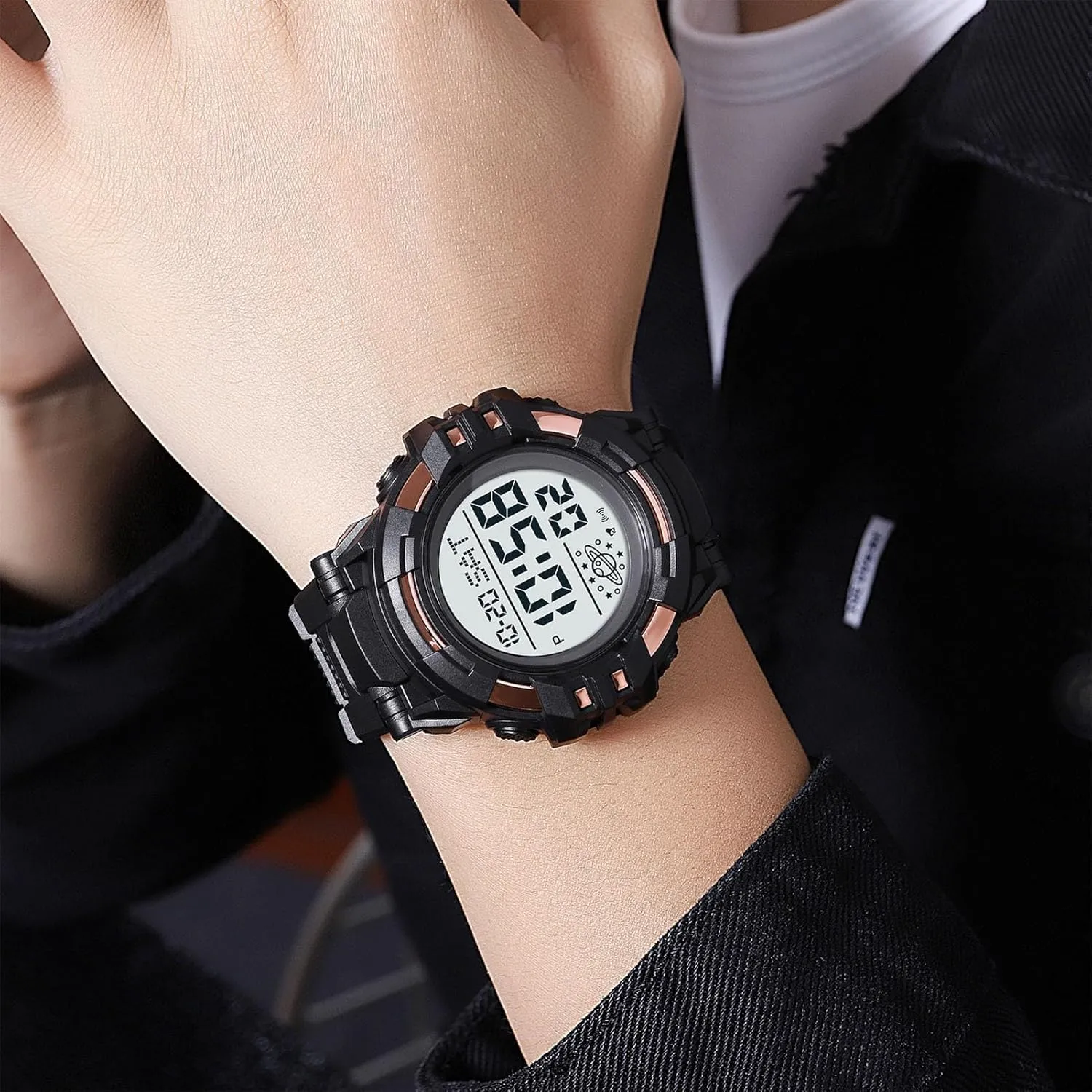 Stopwatch, Countdown Timer, Dual Time Display, EL Backlight, unique wisdom flower Military Style Men??s Digital Sports Watch Waterproof 50M, Large Face Outdoor Tactical Watch with Alarm, 