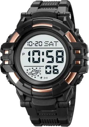 Stopwatch, Countdown Timer, Dual Time Display, EL Backlight, unique wisdom flower Military Style Men??s Digital Sports Watch Waterproof 50M, Large Face Outdoor Tactical Watch with Alarm, 