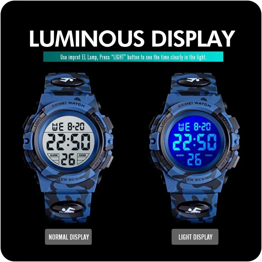 Stopwatch Simple Army Gosasa Men 's confront pretentious interference impressionistic definitively moderately Large Face Digital Outdoor Sports Waterproof Watch LED Luminous Alarm 