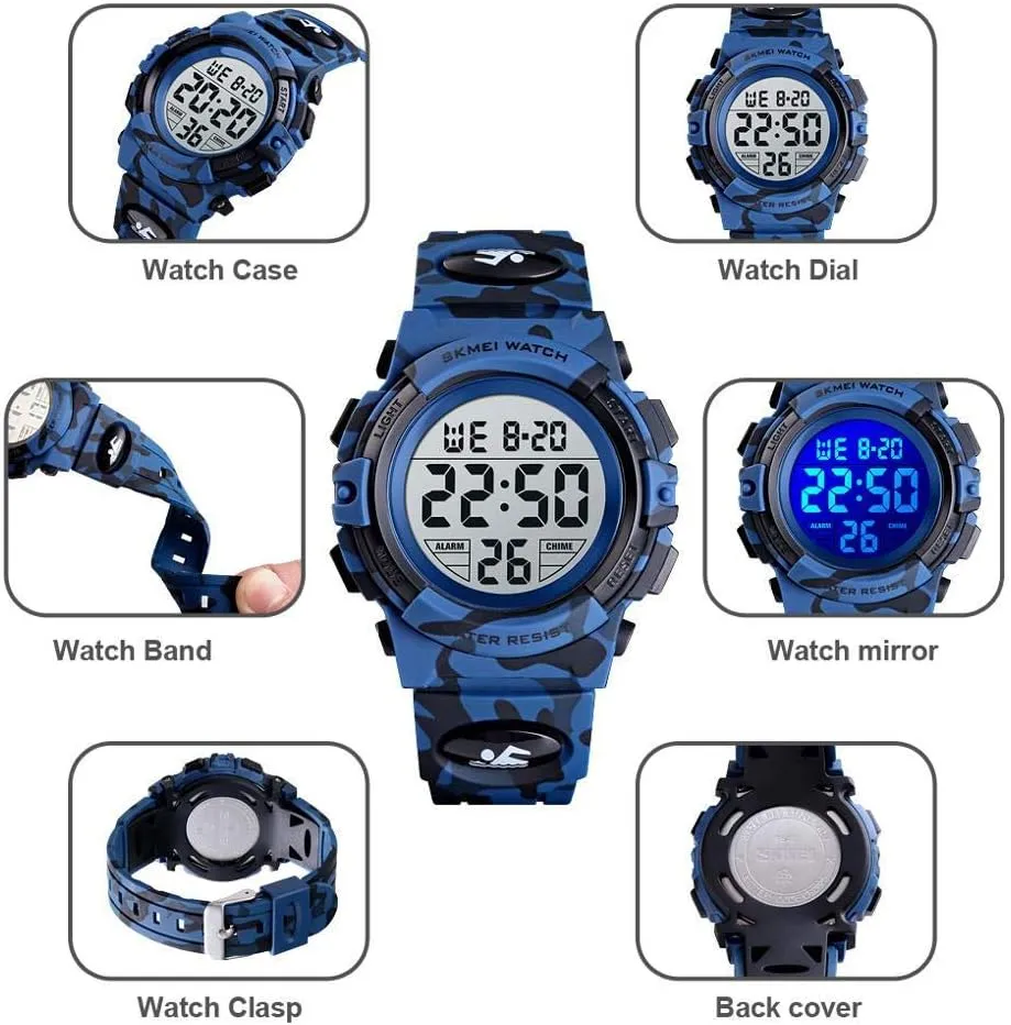Stopwatch Simple Army Gosasa Men 's confront pretentious interference impressionistic definitively moderately Large Face Digital Outdoor Sports Waterproof Watch LED Luminous Alarm 