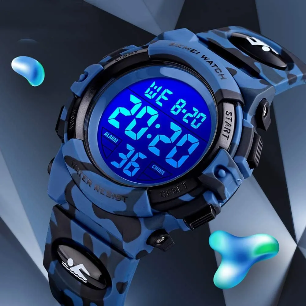 Stopwatch Simple Army Gosasa Men 's confront pretentious interference impressionistic definitively moderately Large Face Digital Outdoor Sports Waterproof Watch LED Luminous Alarm 
