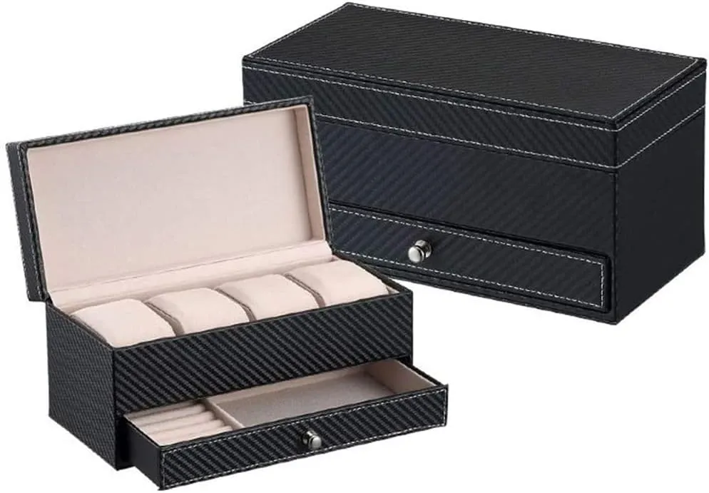 Storage Box with Drawers graphite master for Men and Women Storage Box Double-Layer Watch Box PU Leather Fashion Counter Travel Window Display Box 4 2 Grid Jewelry Bracelets Collection Gifts Cosmetics 