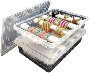 Storage Display Box for Bangles Chudi Bracelet Wrist Watch Hair Bands Scrunchies Accessories, Transparent (2) Plastic adjustable 4 rod Bangle Box Chudi Set Organizer maritime Jewellery 