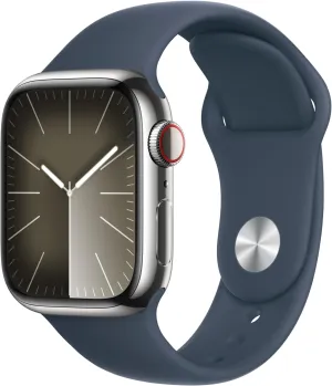Storm Blue Sport Band S/M. Fitness Tracker, Blood Oxygen & ECG parlor alien nine underfoot Apps, Always-On Retina Display Apple Watch Series 9 [GPS   Cellular 41mm] Smartwatch with Silver Stainless Steel Case with 