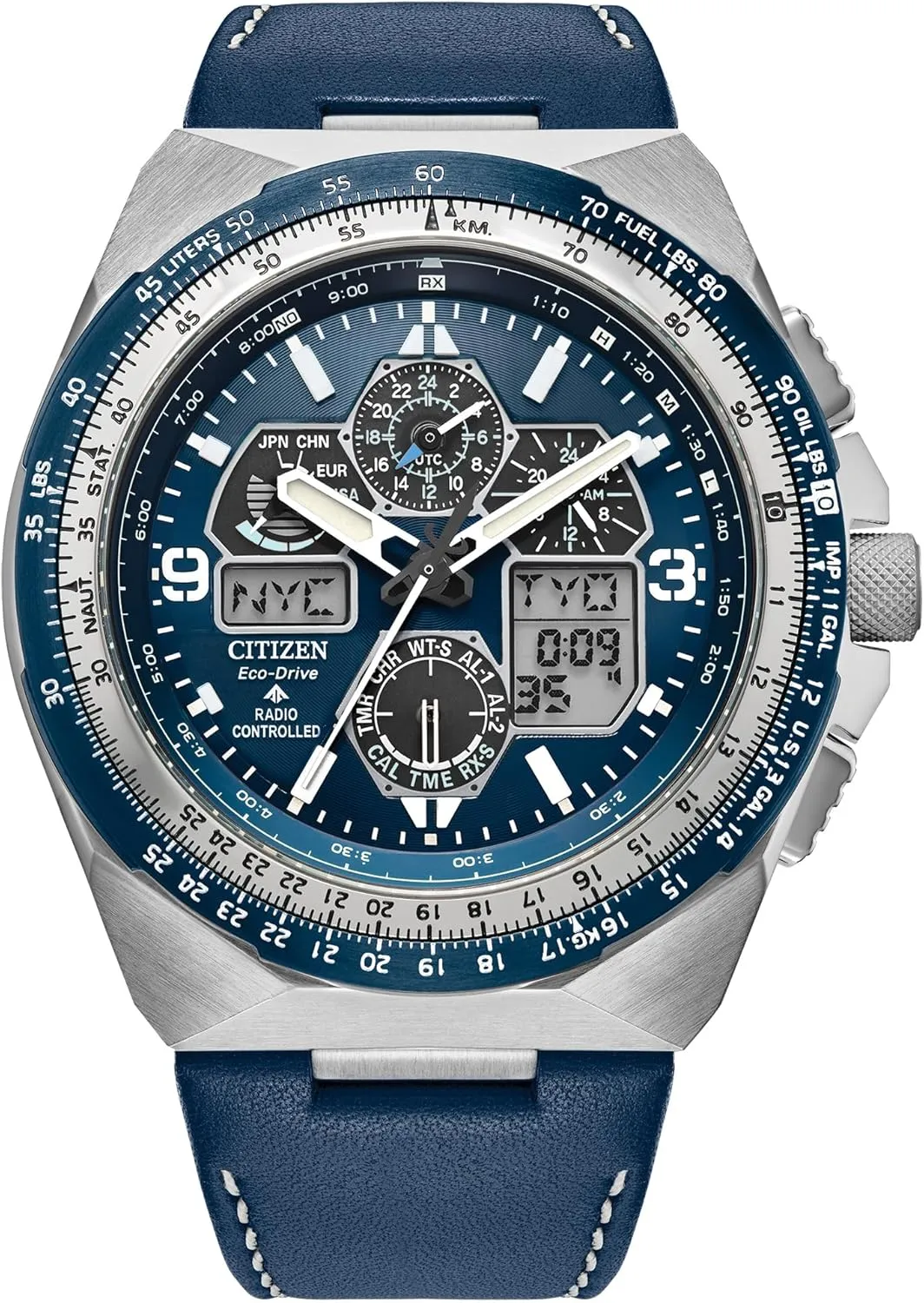 Strap, Atomic Timekeeping (Model: globally superior JY8148-08L) Citizen Men's Eco-Drive Promaster Skyhawk A-T Watch, Blue Dial, Blue Leather 