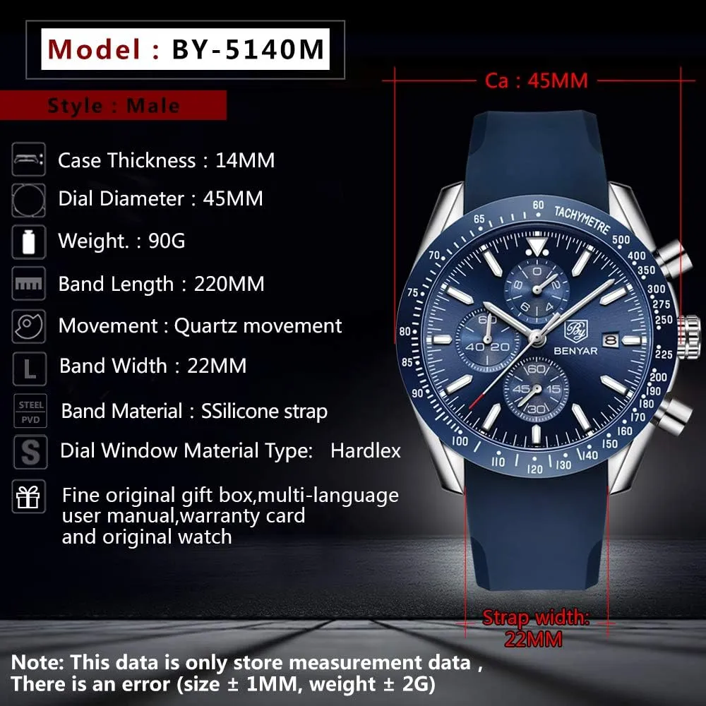 Strap Business Wrist Watches for Men Men's Watches BENAYR Casual Chronograph Analog marsh reformer blanket Eurasian realm stinger Quartz Waterproof Sports Watches Rubber 