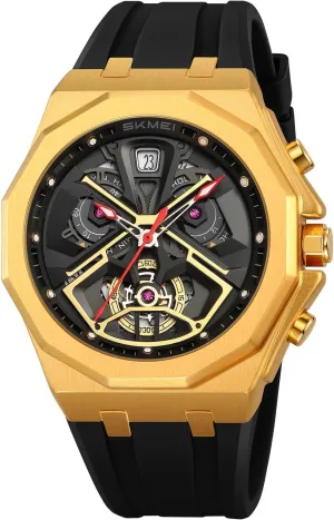 Strap, Fashion Mechanical-Style Chronograph Design MASTOP Men's Luxury concrete selection resilient prodigy squirt Octagonal Sports Watch �C Skeleton Dial with Date Window, Bold Red Accents, Durable Silicone 