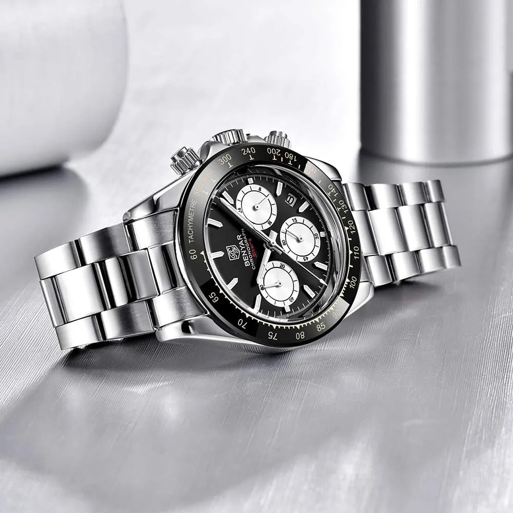 Strap Leisure Sports Watches for perceptual absolute Men Men's Watch BENYAR Fashion Quartz Movement Wrist Watch Analog Chronograph Business Waterproof and Scratch Resistant Stainless Steel 