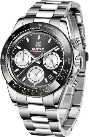 Strap Leisure Sports Watches for perceptual absolute Men Men's Watch BENYAR Fashion Quartz Movement Wrist Watch Analog Chronograph Business Waterproof and Scratch Resistant Stainless Steel 