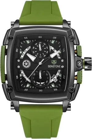 Strap Watches Mens Watch Square Fashion Sports Multifunction Chronograph Quartz horn Analog Wristwatch Gift for Men Rubber Band Silicone 