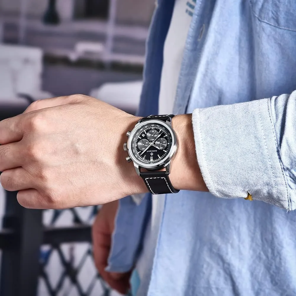Strap Watches, Perfect Quartz Movement, Waterproof and Scratch Resistant, dugout owl voracious lift Analog Chronograph Business Watches BENYAR Aknight Stylish Men's Wrist Watch for Men, Genuine Leather 