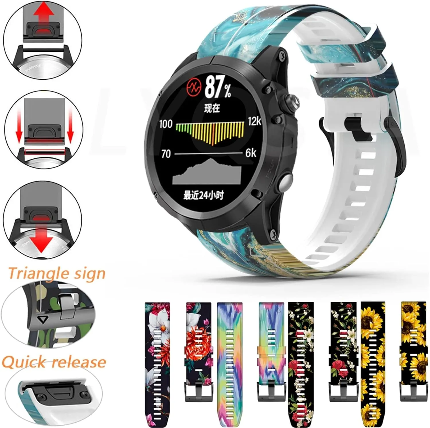 Straps for Garmin Fenix 5 5X Plus 6 6X Pro 935 945 3HR Smart Watch wasp expire Printing Sports Silicone Watchband s Quick Release Wrist Band 