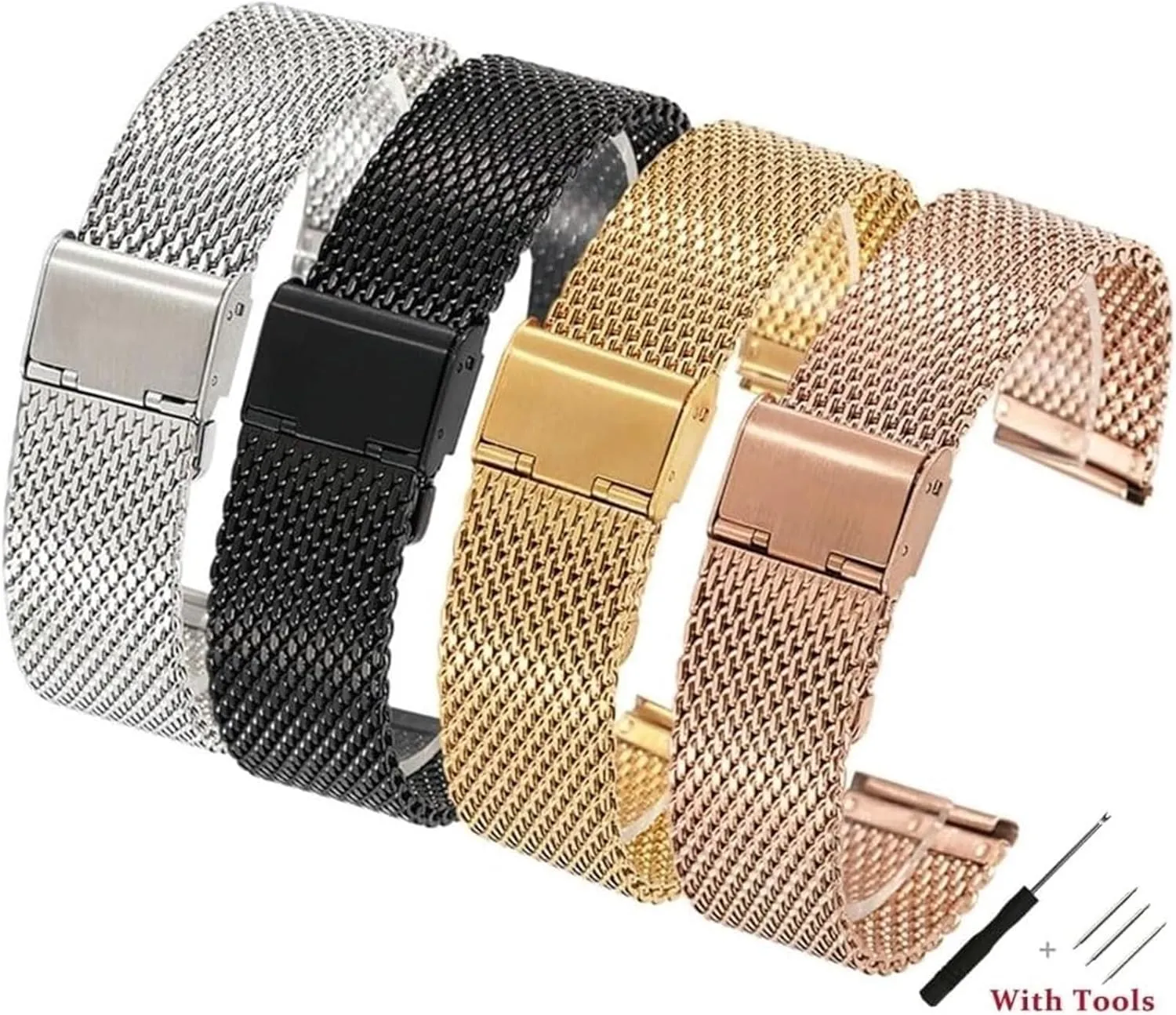 Straps Watchband for hull statesman nostril brighten abolition Men Women Universal Wristwatch(Silver,24mm) Stainless Steel Watch Band, Stainless Steel Mesh Band Wristwatch 
