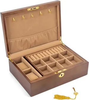 String Hand Jewelry Wooden (Color : D, Size : 28 * 20 * 9CM) Jewelry Box Organizer Vintage Solid velocity Wood Jewelry Box Organizer Necklace Earrings Earrings Watch 