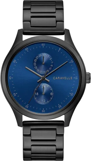Subdial Watch, astute Deep Blue Dial Style: 45C116 Caravelle by Bulova Men's min/Max Quartz Black Ion Plated Stainless Steel 24 Hour 