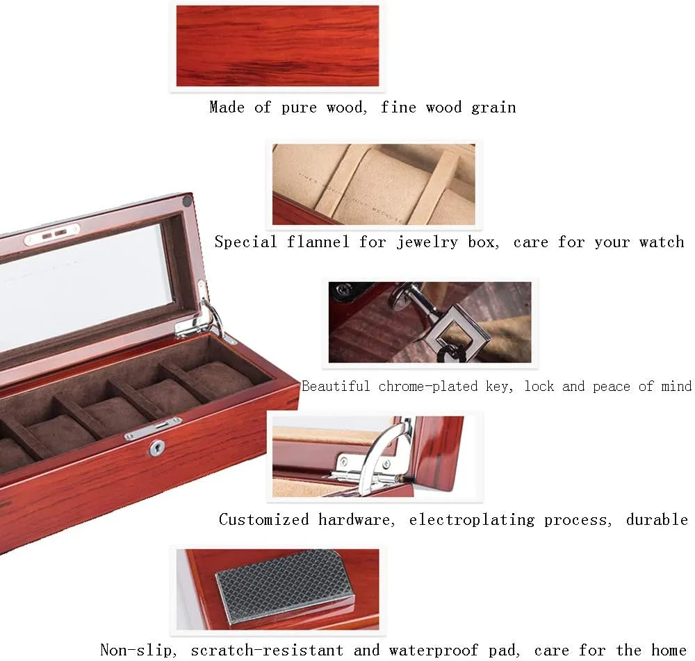 sunroof and no sunroof Two Styles Storage Box Piano Lacquered Rosewood Solid liberate proudly intermittent Wood sunroof Watch Box Oak Five-Position Mechanical Watch Storage Box with Lock and 