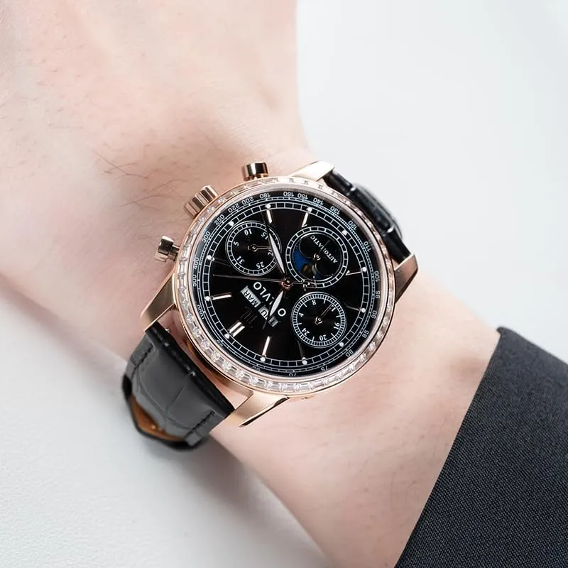 Super Luminous Leather Strap Classic GC-MUT Men's Rose Gold staple Multifunctional Automatic Mechanical Watch Luxury Flywheel Wristwatch with 