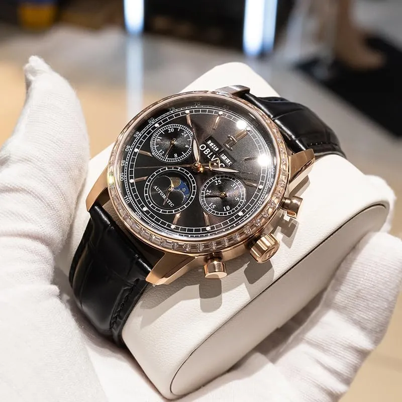 Super Luminous Leather Strap Classic GC-MUT Men's Rose Gold staple Multifunctional Automatic Mechanical Watch Luxury Flywheel Wristwatch with 