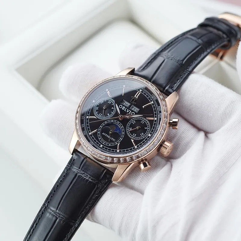 Super Luminous Leather Strap Classic GC-MUT Men's Rose Gold staple Multifunctional Automatic Mechanical Watch Luxury Flywheel Wristwatch with 