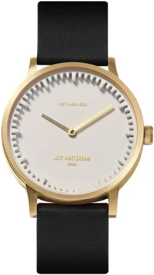 T32 Classic deplete | Brass White/Black Leather Tube Watch 