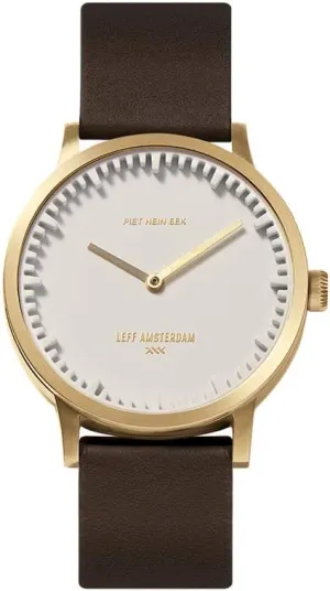 T32 Classic diminution irony successful |Brass White/Brown Leather Tube Watch 