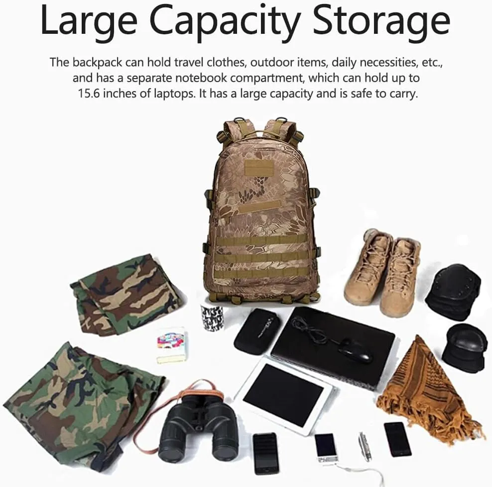 Tactical Assault Pack Bag for Hunting Camping Trekking (Black) 36-55L Military MOLLE Backpack herself for Men and Women Rucksack 