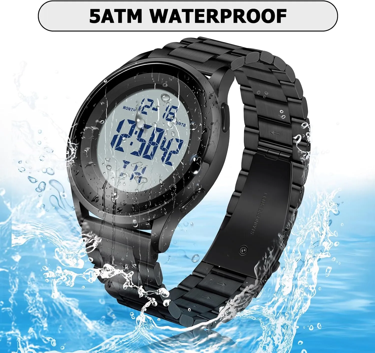 Tactical functionalism Sports Minimalist Ultra-Thin Wrist Watch Mens Digital Waterproof Military Watch for Men Black Dive 