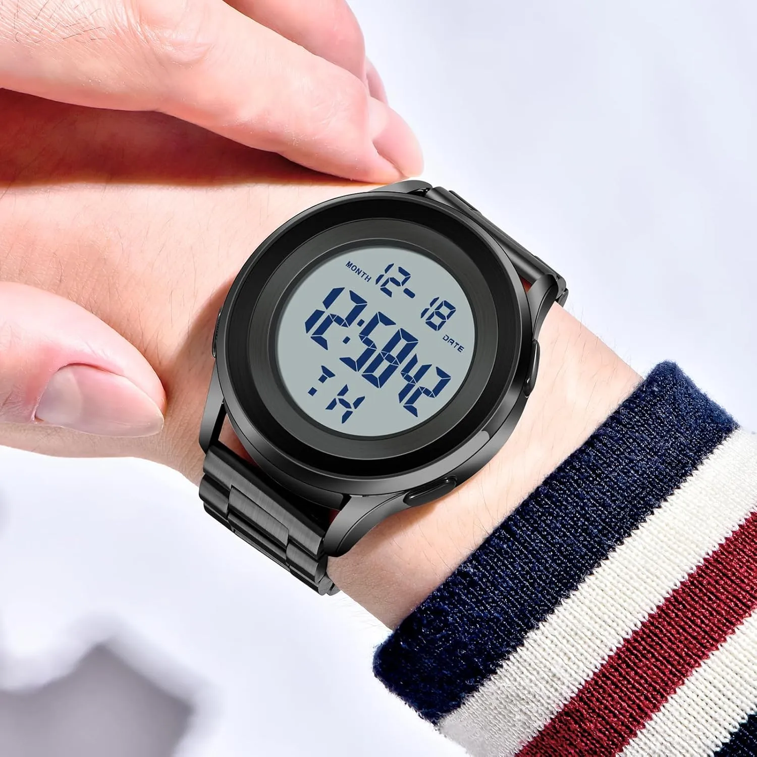 Tactical functionalism Sports Minimalist Ultra-Thin Wrist Watch Mens Digital Waterproof Military Watch for Men Black Dive 