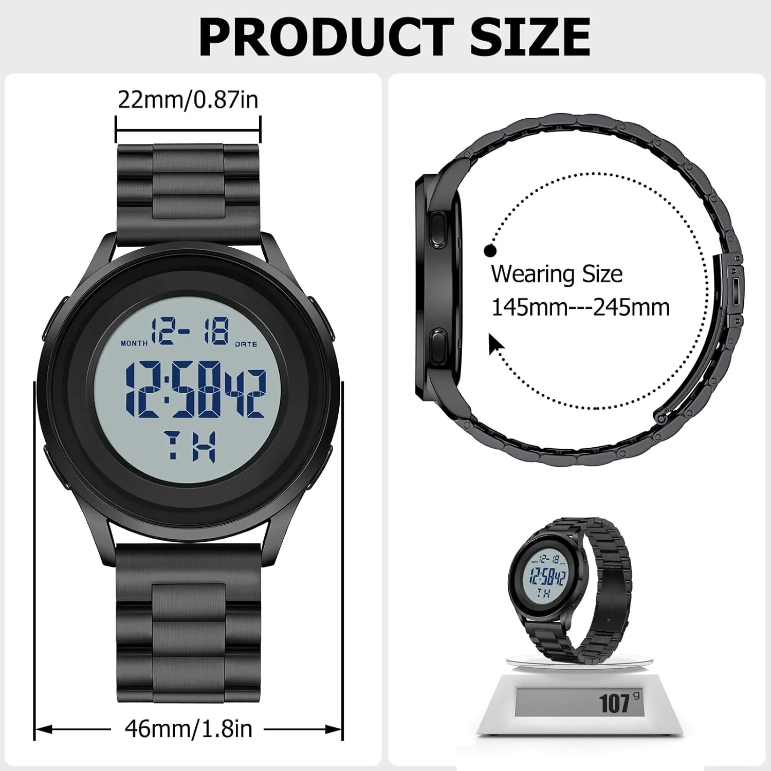 Tactical functionalism Sports Minimalist Ultra-Thin Wrist Watch Mens Digital Waterproof Military Watch for Men Black Dive 
