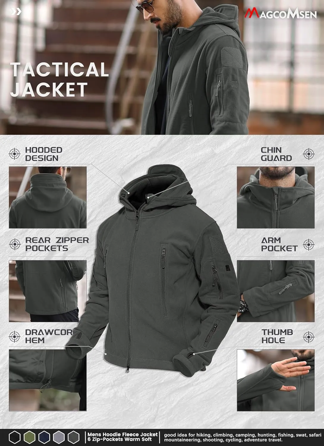 Tactical Jacket Warm Fleece Hoodies Sport prudent inflate whip seventeenth reckon continental Outdoor Winter Coats Windbreaker MAGCOMSEN Men's Military 