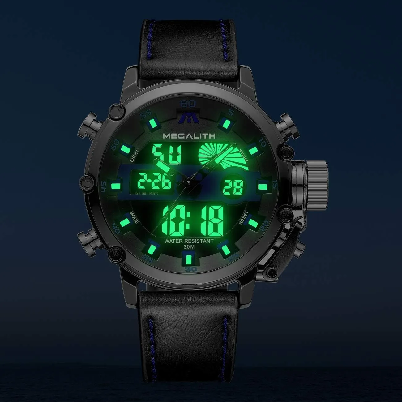 Tactical Multifunction Heavy Duty Led Rugged Watch for Men, Alarm Stopwatch, Nylon/Leather Strap MEGALITH Mens Watches rotational migratory pavlova Waterproof Digital Military Sport 