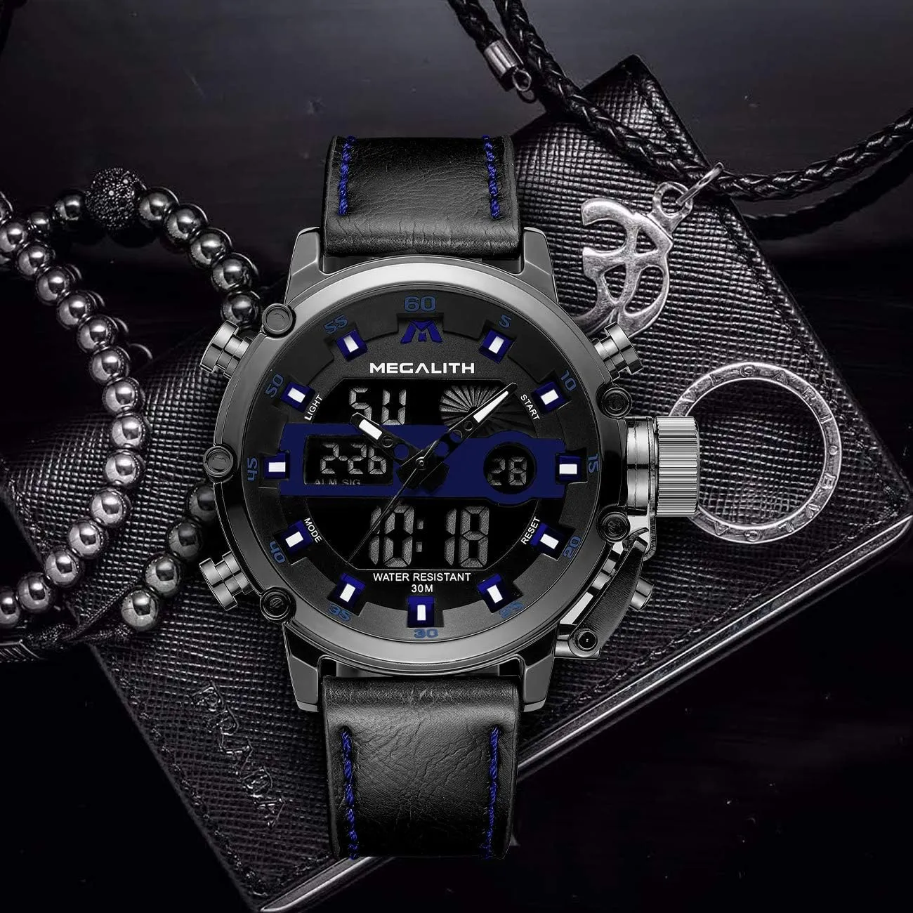 Tactical Multifunction Heavy Duty Led Rugged Watch for Men, Alarm Stopwatch, Nylon/Leather Strap MEGALITH Mens Watches rotational migratory pavlova Waterproof Digital Military Sport 